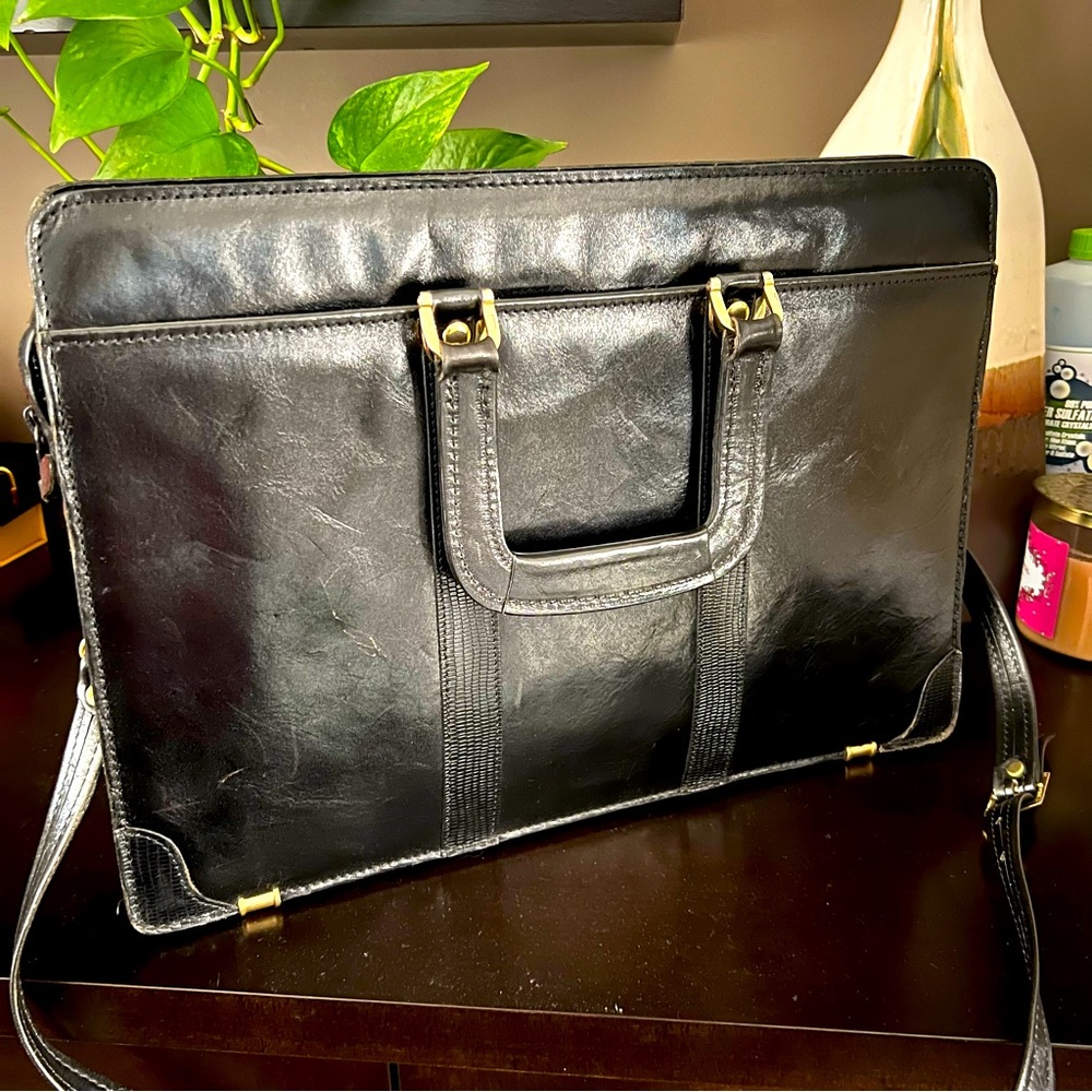 Vintage briefcase/laptop bag, black Leather